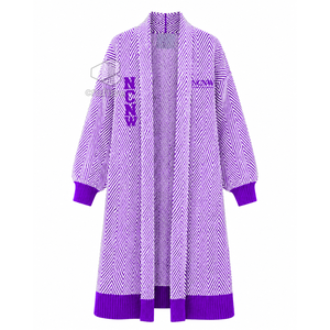 NCNW Sorority Women's Longline Herringbone Knit Duster <b>Cardigan</b> Open Front Embroidered Ribbed Cuff Sweater Casual Outerwear - Product Image 1