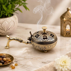Hand-Made Brass <b>Incense</b> <b>Burner</b> With Carved Vent Design For Religious Use <b>Chinese</b> Style Aromatic Smoke Diffuser - Product Image 3