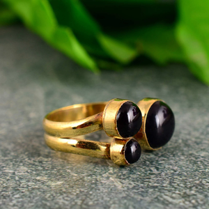 Gold Plated <b>Adjustable</b> Black Onyx <b>Ring</b> Handmade Open <b>Ring</b> for Women Fashion Jewelry Wholesale Supplier - Product Image 5