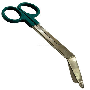 Ciseaux à pansements manuels en acier inoxydable à manche vert, courbés et longs, pour la chirurgie générale et l'utilisation médicale - Product Image 2