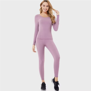 ชุดโยคะผู้หญิงแบบ 2 ชิ้น แขนยาวทรงเข้ารูป คอวี ไหล่เดียว ผ้าเนื้อเดียว ป้องกันแบคทีเรีย สำหรับฤดูใบไม้ร่วงและฤดูหนาว รุ่นขากว้างทรงบานเล็กน้อย - Product Image 4