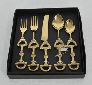 Luxury Gold Horse Bit Cheese Cutlery Set Gift <b>Box</b> Custom Logo Print Latest Arrival <b>Bakery</b> Use Flatware Sets Wholesale Price - Product Image 5