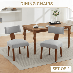Set di 2 Sedie da Pranzo Moderne Senza Braccioli con Schienale Curvo in Tessuto di Lino e Gambe in Legno Massello per Sala da Pranzo, Soggiorno e Ristoranti - Product Image 4