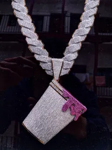 Collar con Colgante Hiphop S925, Chapado en Oro Blanco de 18K, Cadena de Cuerda, Cristal y Diamantes de Imitación, para Uso Diario Masculino, Certificado - Product Image 1