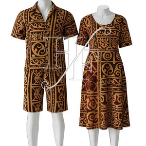Vente en gros de robes Puletasi Mumu à motifs tribaux polynésiens personnalisés, ensembles de tenues pour femmes et hommes, ensembles de robes 2 pièces - Product Image 1