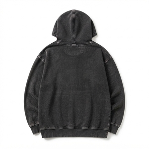 Sweat-shirt à capuche texturé noir personnalisé pour homme, pull-over avec logo vertical sur la poitrine, style streetwear - Product Image 2