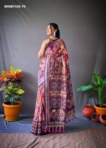 Beautiful Excellent Quality Cotton with Kalamkari Digital Print & Tassels <b>Saree</b>-<b>Blouse</b> Collection Supplier from Surat - Product Image 6