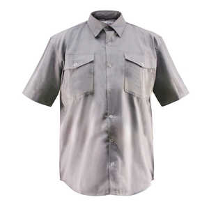 Chemise de travail de sécurité gris clair de qualité supérieure demi-manches 65% C35 % N-6 oz 4X-Large avec boutons pression à anneau - Product Image 1