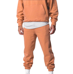 Conjunto de Sudadera con Capucha Naranja para Hombre, Manga Larga, Color Sólido, Chándal Informal, Bolsillos Laterales, Corte Holgado, Algodón de Peso Medio, Ropa de Otoño - Product Image 2