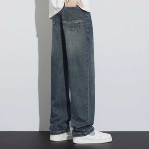 Pantalones Vaqueros Personalizados de Cintura Alta, Holgados, Estilo Vintage, Lavados, de Pierna Ancha, Desgastados, para Hombre, Fabricados por el Fabricante - Product Image 5