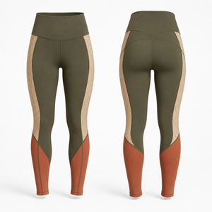 Leggings de Yoga de Cintura Alta, Largos, con Bloques de Color, Franja Lateral, Cierre con Cordón, Elásticos en Cuatro Direcciones, 94% Poliéster - Product Image 1