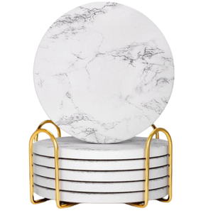 Rounded <b>Coaster</b> Factory Supplier Gold Stand Wholesale Natural <b>Marble</b> <b>Coaster</b> Available at Customized Shape and Size - Product Image 1