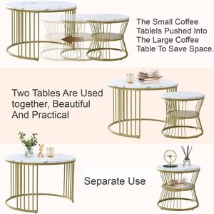 Juego de 2 Mesas de Centro Modernas, Mesas Auxiliares Hechas a Mano, Juego de Muebles para Sala de Estar, Mesas Redondas Decorativas con Elegante Metal - Product Image 6