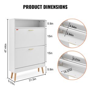 Mobiletto Portascarpe Autoportante a 2 Cassetti con Vano Superiore Ribaltabile per Scatole e Organizzatori di Scarpe da Ingresso - Product Image 3