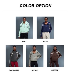 Custom <b>Womens</b> Cropped <b>Quarter</b> <b>Zip</b> Fleece Hoodie High Collar Contrast Panel Athletic Pullover <b>Sweatshirt</b> Wholesale - Product Image 2
