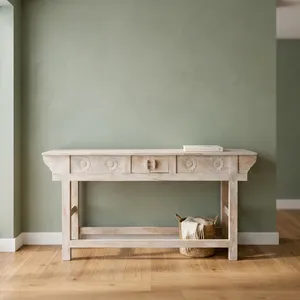 Mesa Consola Vintage de Madera Maciza con Cajones Tallados con Motivos Florales y Estante de Almacenamiento para Sala de Estar, Dormitorio, Entrada, Casa de Campo u Hotel - Product Image 4