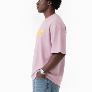 T-shirt rose surdimensionné pour homme, manches courtes, col rond, décontracté, en coton, avec logo flamme imprimé sur le devant - Product Image 3
