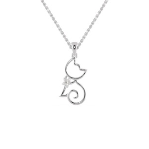 Collier pendentif chat en or massif 14 carats avec diamant de laboratoire – Cadeau idéal pour les propriétaires de chats ou les amoureux des chats - Product Image 1