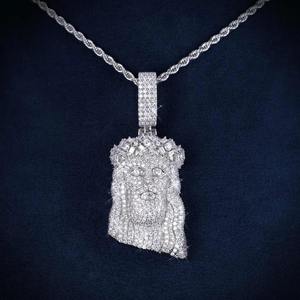 Christ Face Moissanite Diamond Pendant 925 <b>Silver</b> Micro Pave Round Cut Religious <b>Charm</b> Unisex - Product Image 2
