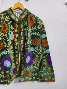 Suzani Embroidered <b>Velvet</b> Short Casual Sweet <b>Jacket</b> <b>Women</b> Breathable Handcrafted Artisan Custom Cotton decent design - Product Image 5