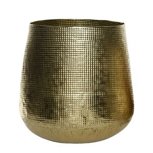 Grand pot en métal doré pour plantes artificielles, rehaussant la décoration contemporaine des bureaux - Product Image 1