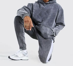 Ensemble de survêtement décontracté pour homme, couleur unie, avec sweat à capuche et pantalon long à poches latérales, respirant, coupe ample, en coton, idéal pour l'automne - Product Image 5