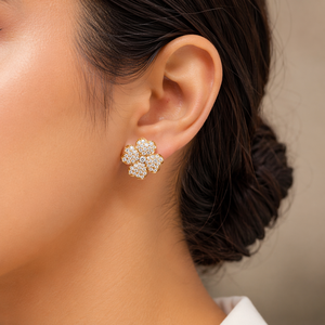 Floral Diamond Cluster <b>Stud</b> <b>Earrings</b> | Flower Shape Gold <b>Earrings</b> with Round Cut Diamonds | Elegant Fine Jewelry Gift for Women - Product Image 1