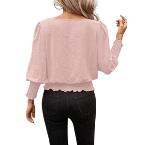 Chemisier coréen rose en mousseline de soie pour femme, col rond, manches classiques, coupe ample, haut décontracté pour l'automne, taille XL - Product Image 2