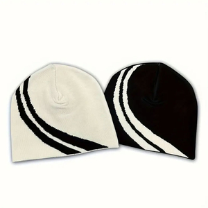 Premium Reversible Cashmere <b>Beanie</b> Skull Cap Y2K Streetwear Jacquard Knit Design with Sequin Embroidery Unisex Adult Winter <b>Hat</b> - Product Image 2