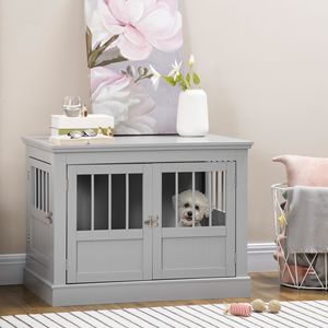 Cuccia per Cani in Legno Grigio Peltro, Lusso, per Razze Piccole, Tavolino con Tre Porte, Tubi in Acciaio Impermeabili, Gabbia in Plastica - Product Image 2