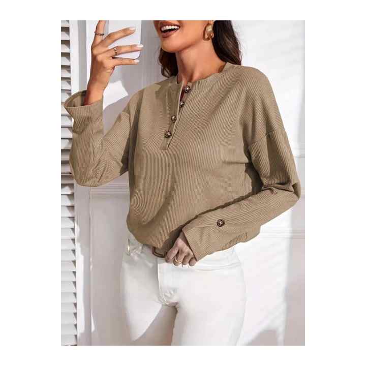 Women's Long Sleeve V-Neck Button-Up Casual Crochet Camisole Blouse