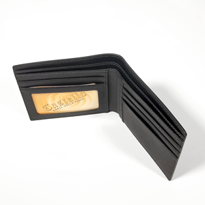 High Quality Men's Bi-fold Billfold ID Card <b>Wallet</b> Passcase Castello Genuine Leather Embossed Logo Navy Green Grey Open - Product Image 4