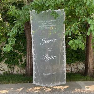 LANJO Custom Laced Sheer Linen <b>Wedding</b> Welcome <b>Sign</b> Modern Boho Decor Fabric Floral Pattern Eco-Friendly Durable Hanging - Product Image 5