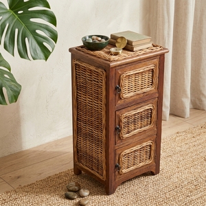 New Modern <b>Minimalist</b> Manado Wooden Storage Cabinet Natural Rattan Wicker 3 Drawers Chest Side <b>Table</b> Storage Unit Nightstand - Product Image 4
