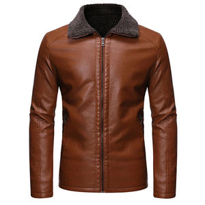 Veste en cuir d'hiver pour homme avec logo personnalisé, doublure en sherpa, style motard, col à revers, écologique et respirante – Achetez maintenant - Product Image 1