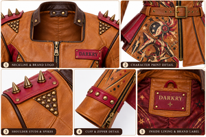 Chaqueta de Cuero Punk Personalizada OEM/ODM para Mujer, Chaqueta de Motociclista con Estampado y Tachuelas, Ropa Exterior Vintage para Motocicleta, Tallas Grandes - Product Image 6