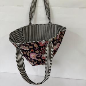 Black Floral Quilted Cotton Tote <b>Bag</b> Women <b>Boho</b> Handbag Large Capacity Shoulder <b>Bag</b> Handmade Travel Shopping <b>Bag</b> - Product Image 3