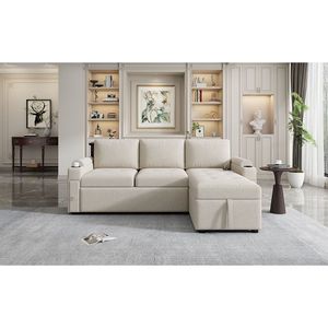Divano letto a L convertibile da 212 cm con ampio spazio contenitivo, divano componibile con due portabicchieri e due porte USB - Product Image 2