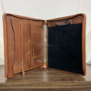 Carpeta exclusiva de cuero genuino con cremallera, Cartera de cuero de vaca, cuaderno de mesa de tiempo, papel de tamaño A4 con múltiples funciones con ranura para tarjeta - Product Image 6