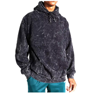 Heavyweight Custom Vintage <b>Zip</b> Acid Wash Pullover Distressed Pocket Hoodies Men Oversized Fleece Eco-Friendly 350g Front Logo - Product Image 2