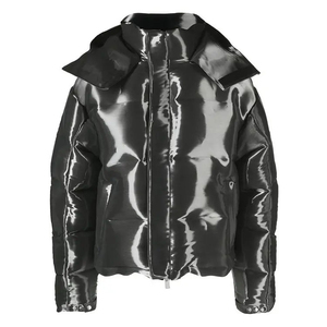 Chaqueta de Cuero Sintético Brillante Negra Personalizada para Hombre, Chaqueta Acolchada con Cuello Alto y Cierre Completo, Abrigo de Invierno Aislado, Ligero, Cálido y Resistente al Viento - Product Image 1