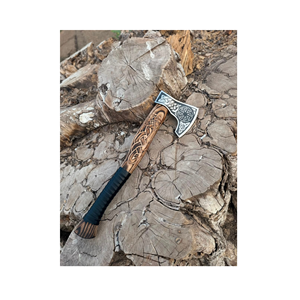 Hacha Estilo Vikingo Hecha a Mano de Grado Industrial, Hoja Forjada de Acero con Borde Barbudo, Mango de Madera, para Acampar al Aire Libre, con Funda de Cuero - Product Image 4