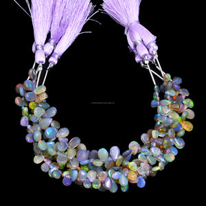 Opale éthiopienne multicolore naturelle lisse en forme de poire 3x6 à 8x12mm brin de perles de pierres précieuses de 8 pouces pour la fabrication de colliers de bijoux - Product Image 2