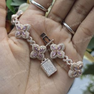 925 Silver Luxury Rhodium Plated Marquise Pink Color Stone Clover <b>Infinity</b> VVS Moissanite Flower Link Box Clasps Gift <b>Bracelet</b> - Product Image 1