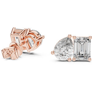 Boucles d'oreilles en or jaune 14 carats avec diamants de laboratoire en forme de poire et d'émeraude |   Boucles d'oreilles d'anniversaire |   Nouveau diamant cultivé - Product Image 4