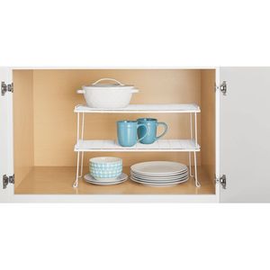 Wire Stacking Shelf 22"x10"x7" White Metal <b>Kitchen</b> <b>Pantry</b> Organizer for Adults - Product Image 2