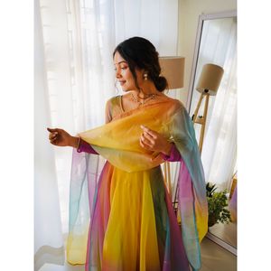 DISEÑADOR DE SEDA ORGANZA DIGITAL ESTAMPADO CON DUPATTA MULTI COLOR - Product Image 4