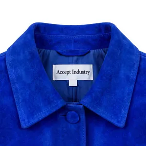 Unisex Royal Blue Real <b>Suede</b> Fringe Leather <b>Jacket</b> Western Cowboy Button Fashion Outerwear Leather <b>Jacket</b> - Product Image 5