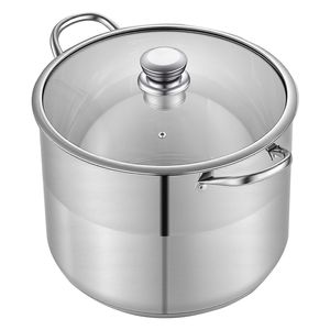 Pentola in Acciaio Inox da 16 Qt con Coperchio in Vetro, Senza PFOA e PFAS, per Fornelli a Gas - Product Image 1