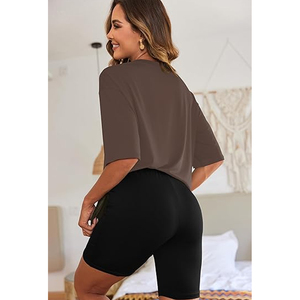 Women Plain Color T Shirt and Biker Shorts <b>Set</b> Loose Fit Casual Summer Outfit Wholesale - Product Image 2